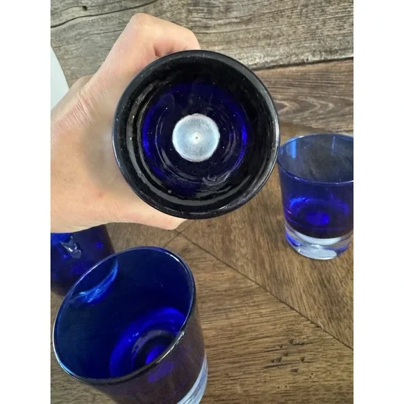 Highball Glass Stockholm Cobalt BlueBlock Vintage Barware Blue GlassSet Of 5